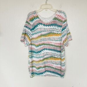 Anthropologie Marbled Sweater Tee Short Sleeve Fuzzy Boho